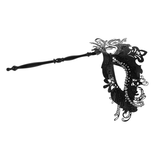 WOFASHPURET Schwarze Damen Maskenball Maske mit Abnehmbarem Stab Funkelnde Strassverzierung Elegante Karnevals und Cosplay Accessoire für Kostümpartys und Festliche Anlässe von WOFASHPURET