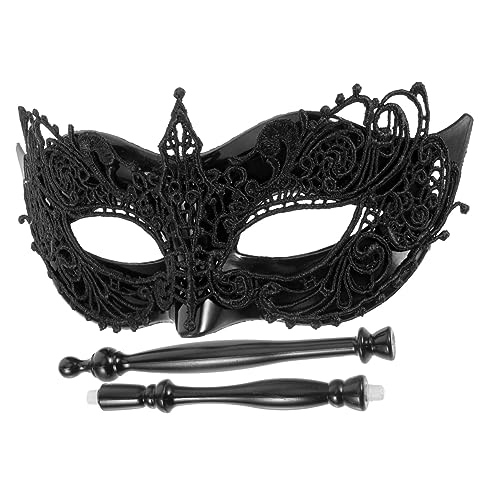 WOFASHPURET Spitzen Masquerade Maske mit Stab Handgehaltene Halbgesichtsmaske für Damen Langlebiges und Spitzenmaterial Geeignet für Karneval Fasching Halloween und Maskenbälle von WOFASHPURET