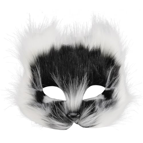 WOFASHPURET Therian-Maske Plüschkatze Fuchsmasken Realistische Tiermaske Pelzige Partykram Tierkatzenmaske Ostermasken Maskerademaske Cosplay-Kostüm Schwarz Weiß von WOFASHPURET