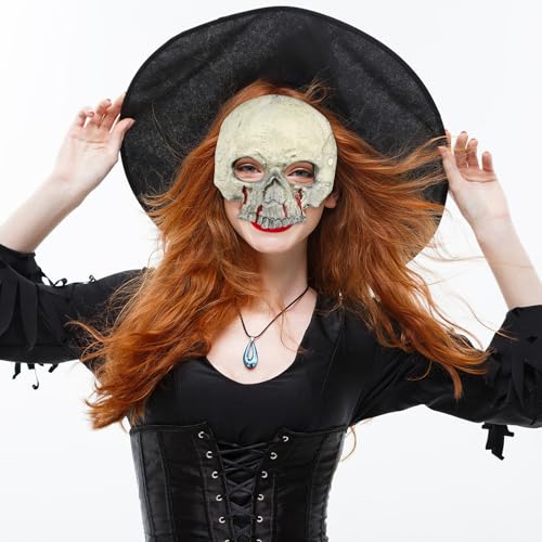 WOFASHPURET Halloween Deko Totenkopf Maske, Halbgesichts-Schädelmaske, Horror Maske Blutmuster-Geistermaske Für Halloween-Cosplay-Maskerade von WOFASHPURET