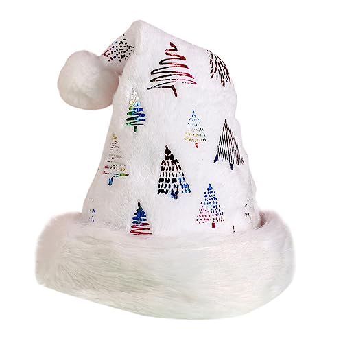 WOFASHPURET Weiche Warme Weihnachtsmütze mit Buntem Weihnachtsbaum Muster Unisex Weihnachtsmannmütze für Erwachsene und Atmungsaktiv und Strapazierfähig für Festliche Partys und Fotorequisiten von WOFASHPURET