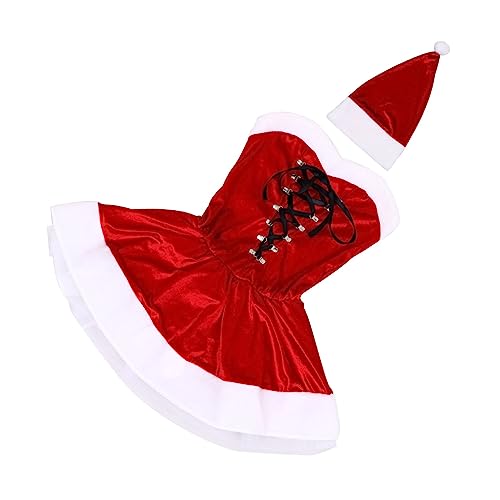 WOFASHPURET Weihnachtskleid Damen mit Hut und Gürtel Festliches Bühnenkostüm Komfortables Material von WOFASHPURET