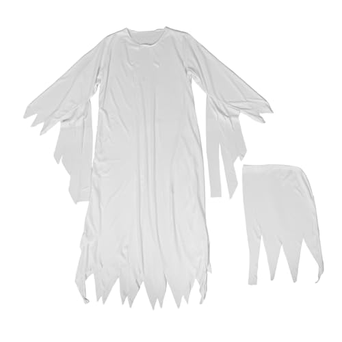 WOFASHPURET Weißes Damen Gespenster Kostüm mit Hut Atmungsaktives Geister Outfit für Halloween Mottoparty Rollenspiel Langlebiges Stoffmaterial Vielseitiges Horror Cosplay Kleid von WOFASHPURET