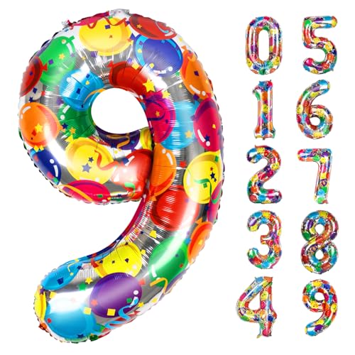 40 Zoll bunte Zahl Luftballons große 9, Folie Mylar Luftballons Dekorationen für 9 19 90 Geburtstag Party, Verlobung, Hochzeit, Jahrestag von WOFEU