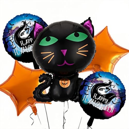 5 Pcs Halloween Luftballons, Katze Luftballons Happy Halloween Luftballon für Geburtstag Baby Dusche Maskerade Themed Party Dekorationen-25.6 Zoll 5 Pcs Halloween Luftballons, Katze Luftballons Happy Halloween Luftballon für Geburtstag Baby Dusche Maskerade Themed Party Dekorationen-25.6 Zoll von WOFEU