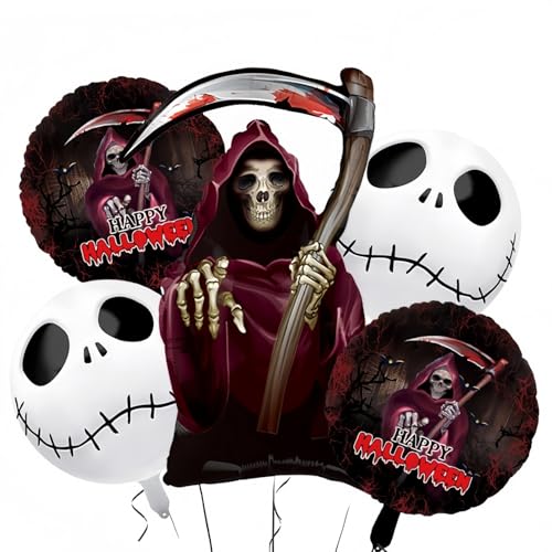 5 Stück Halloween Luftballons, Schädel Folienballons Sense des Todes Luftballon, Skelette Luftballon für Halloween Geburtstag Baby Dusche Maskerade Themed Party Dekorationen-30 Zoll 5 Stück Halloween Luftballons, Schädel Folienballons Sense des Todes Luftballon, Skelette Luftballon für Halloween Geburtstag Baby Dusche Maskerade Themed Party Dekorationen-30 Zoll von WOFEU