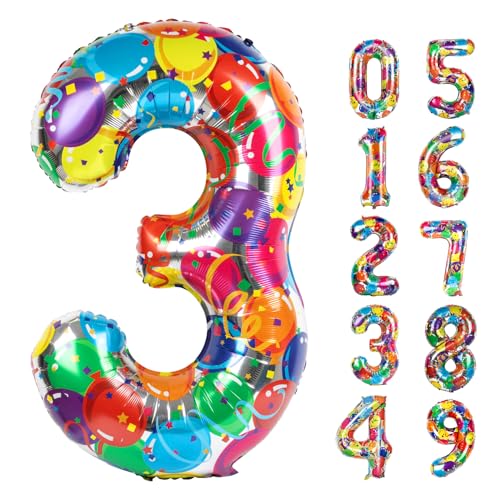 Nummer 3 Luftballon 40 Zoll große bunte Ballon für drei Jahre alt Geburtstag Dekor, 3 13 30 31 Geburtstag Party Dekorationen für Hochzeitstag Nummer 3 Luftballon 40 Zoll große bunte Ballon für drei Jahre alt Geburtstag Dekor, 3 13 30 31 Geburtstag Party Dekorationen für Hochzeitstag von WOFEU
