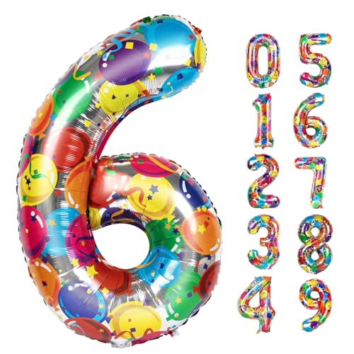 Nummer 6 Luftballon 40 Zoll,Geburtstag Ballon für Junge Mädchen,Bunte Jumbo 16 60 61 65 Folie Mylar Helium Ballons Geburtstag Party Jahrestag Veranstaltungen Dekorationen Nummer 6 Luftballon 40 Zoll,Geburtstag Ballon für Junge Mädchen,Bunte Jumbo 16 60 61 65 Folie Mylar Helium Ballons Geburtstag Party Jahrestag Veranstaltungen Dekorationen von WOFEU
