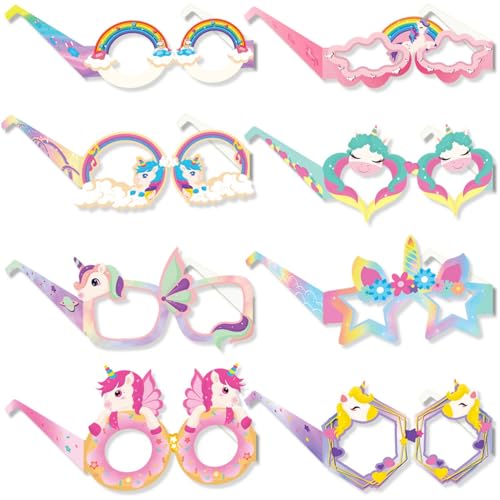 WOFEU 8 Stück Papier Geburtstag Partybrillen, Lustige Fotorequisiten für Geburtstag Gastgeschenke, Einhorn Partybrillen zum Einhornsbrille Brillen für Kinder Zubehör von WOFEU