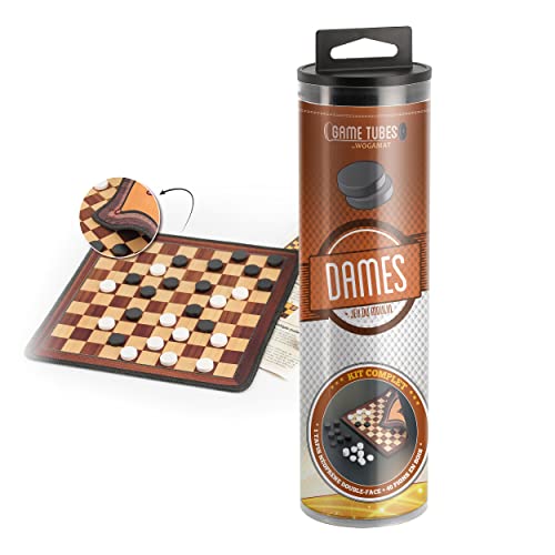 WOGAMAT Game Tubes Damen – Komplettes Set für Damespiel – doppelseitige Spielmatte aus Neopren, Schachbrettmuster auf der Vorderseite, Mühlenspiel auf der Rückseite + 40 Spielsteine aus Holz + WOGAMAT Game Tubes Damen – Komplettes Set für Damespiel – doppelseitige Spielmatte aus Neopren, Schachbrettmuster auf der Vorderseite, Mühlenspiel auf der Rückseite + 40 Spielsteine aus Holz + von WOGAMAT