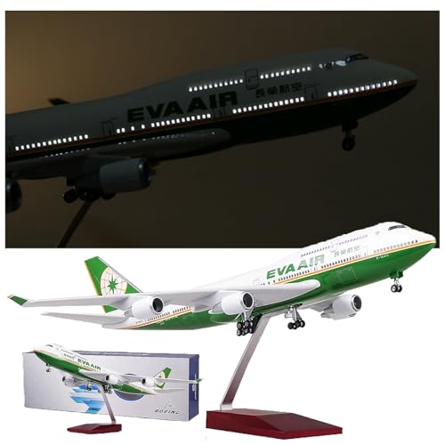 1:150 18,5 Zoll Taiwan EVA Air Boeing B747 Modellflugzeug Zivilluftfahrt Passagier B747-400 Modellflugzeug Zusammengebautes Passagierflugzeug Modell Simulation Geschenk 47 cm Büro Ornamente Gäste(Ligh von WOGYOZKA