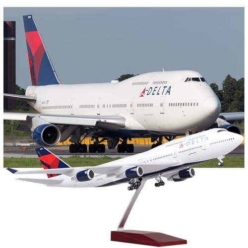WOGYOZKA 1:150 47 cm American Delta Air Lines Flugzeugmodell Zivilluftfahrt Simulation ABS Harz Statische Passagierflugzeug Ornamente B747 Passagier A330 A350 (Normal, B747) von WOGYOZKA