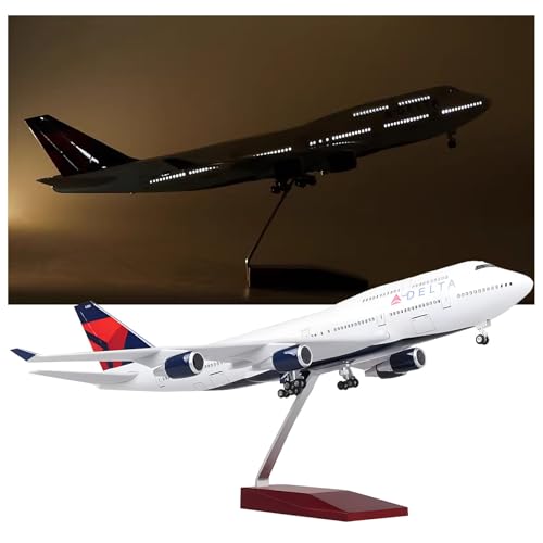 WOGYOZKA 1:150 47 cm American Delta Air Lines Flugzeugmodell Zivilluftfahrt Simulation ABS Harz Statische Passagierflugzeug Ornamente B747 Passagier A330 A350 (verbessert, B747) von WOGYOZKA