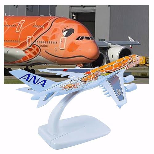 WOGYOZKA 1:500 A380 ANA All Japan Airlines Schildkröten-Legierung, handgefertigte Ornamente, Flugzeugmodell mit Fahrwerk, 20 cm, lackiertes Flugzeug, Geschenk (gelb) von WOGYOZKA