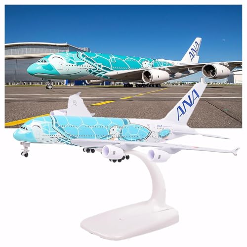 WOGYOZKA 1:500 A380 ANA All Japan Airlines Schildkröten-Legierung, handgefertigte Ornamente, Flugzeugmodell mit Fahrwerk, 20 cm, lackiertes Flugzeug, Geschenk (grün) von WOGYOZKA