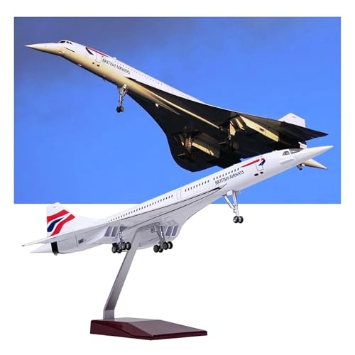WOGYOZKA Concorde-Flugzeugmodell im Maßstab 1:125 – British Airways Überschallflugzeug, Flugzeug für Sammler und Ausstellungen, langlebiges Harzmaterial mit rollenden Rädern (normal) von WOGYOZKA