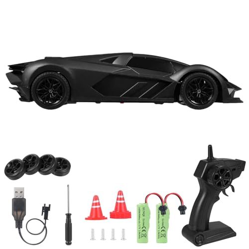 Fernbedienungsauto, 2,4 GHz 1:20 Skala 4WD -Rennspielzeug mit LED -Leuchten Drifting Reifen, wiederaufladbares Modellfahrzeug für Kinder Jungen Mädchen (Schwarz 1 Batterie) (Schwarze 2 Batterien) von WOHPNLE
