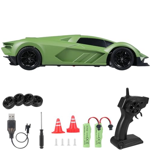 Fernbedienungsauto, 2,4 GHz 1:20 Skala 4WD -Rennspielzeug mit LED -Leuchten Drifting Reifen, wiederaufladbares Modellfahrzeug für Kinder Jungen Mädchen (Schwarz 1 Batterie) (Schwarze 2 Batterien) von WOHPNLE