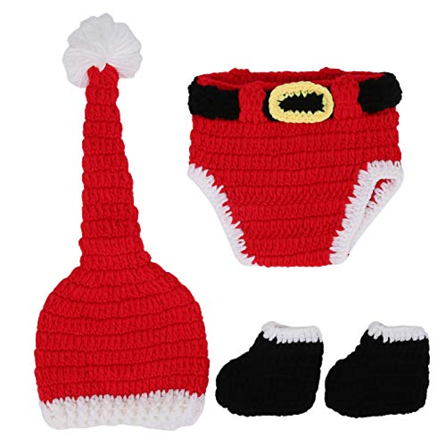 WOHPNLE Babyfotografie -Requisiten, weiche Baumwolle Neugeborene Mädchen Fotoshooting Outfits Häkelkostüm Säugling Strickhut Sets Weihnachtskleidung Set Set von WOHPNLE