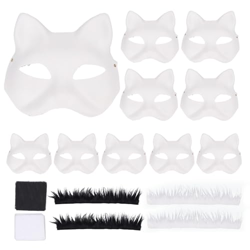 WOHPNLE Cat Face Cover 10pcs Set, leere Gesichtsmaske DIY Craft Kit mit Pelz und Mesh Eyes Halbpapier -Katzenmaske für Cosplay und Partydekoration WOHPNLE Cat Face Cover 10pcs Set, leere Gesichtsmaske DIY Craft Kit mit Pelz und Mesh Eyes Halbpapier -Katzenmaske für Cosplay und Partydekoration von WOHPNLE