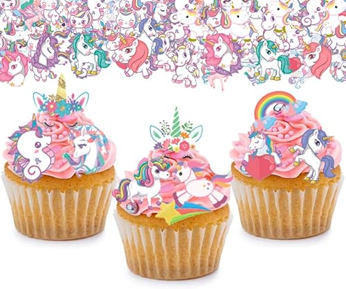 Einhorn Cupcake Toppers, 80 x Einhorn Cupcake Toppers Geburtstag Party Kuchen Dekoration Geburtstag Makkaron Kuchen Dekoration Kuchen Topper Einhorn für Baby Dusche Kinder Geburtstag Dekorationen von WOIRROIP