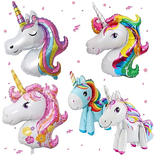 Einhorn Folienballon,5 Stück XXL Einhorn Luftballons, Walking Einhorn Ballon, Einhorn Folienballon Deko Kindergeburtstag Einhorn Ballons Geburtstag Mädchen für Kinder Geburtstag Party Deko Geschenk von WOIRROIP