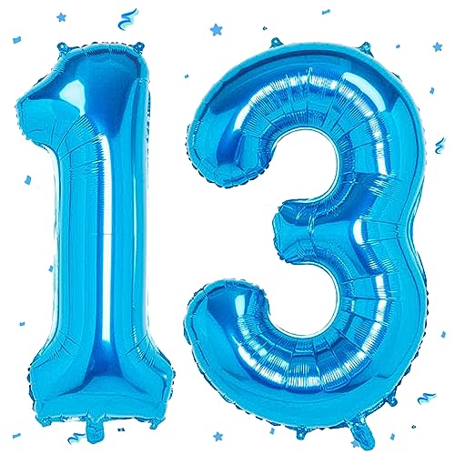 Luftballon 13. Geburtstag Blau, XXL Riesen Blau Folienballon 13 31 für Frauen,40"Luftballon 13. Geburtstag,Zahlen 1 und 3 Folienballon für 13 Jahre Geburtstagsdeko Jubiläum Party Dekoration von WOIRROIP