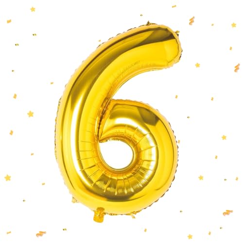 Gold Luftballon 6,Zahlen Luftballon Beige, 40 Zoll XXL GoldFolienballon 6. Gold Zahlenballon 6 Helium Ballon, Luftballon 6. Geburtstag für 6 Jahre Geburtstagsdeko Kinder Junge Mädchen von WOIRROIP