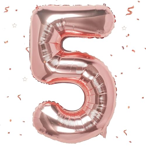 Luftballon 5. Geburtstag,Zahlen 5 Luftballon Rosegold, 40 Zoll XXL Roségold Folienballon Hell Pink Zahlenballon 5 Helium Ballon, Luftballon 5. Geburtstag für 5 Jahre Geburtstagsdeko Junge Mädchen von WOIRROIP