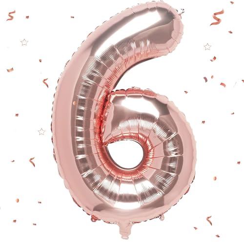 Luftballon 6. Geburtstag,Zahlen 6 Luftballon Rosegold, 40 Zoll XXL Roségold Folienballon Hell Pink Zahlenballon 6 Helium Ballon, Luftballon 6. Geburtstag für 6 Jahre Geburtstagsdeko Junge Mädchen von WOIRROIP