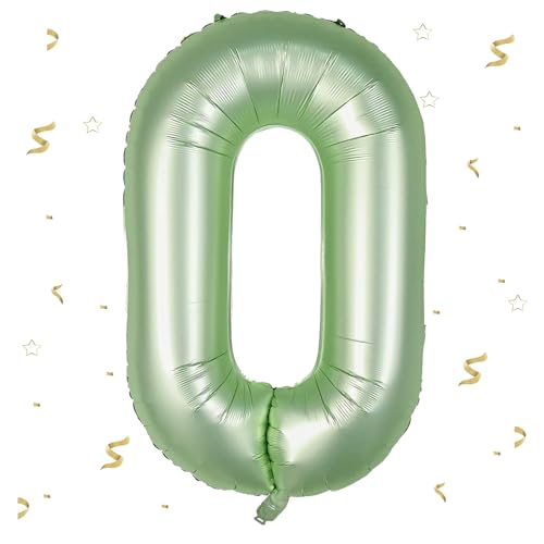 Salbeigrün Luftballon 0,Zahlen Luftballon Salbeigrün, 40 Zoll Folienballon Olivgrün Zahlenballon 0 Helium Ballon, Luftballon 0. Geburtstag für 0 Jahre Geburtstagsdeko Kinder, Junge, Mädchen von WOIRROIP