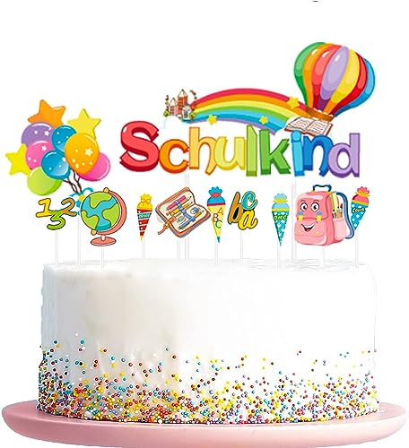 Schulanfang Tortendeko,Tortendeko Einschulung Mädchen Kuchendeko Schulanfang Kuchendeko Zuckertüte Kuchen Deko ABC 123 Ballon Tortenaufsätze Torten Cupcake Muffin Topper für Schulkind Junge Mädchen von WOIRROIP