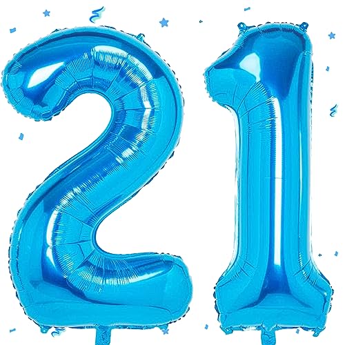 Luftballon 21. Geburtstag Blau, XXL Riesen Blau Folienballon 21 12 für Frauen,40"Luftballon 21. Geburtstag,Zahlen 2 und 1 Folienballon für 21 Jahre Geburtstagsdeko Jubiläum Party Dekoration von WOIRROIP