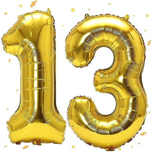 Luftballon 13. Geburtstag Gold, XXL Riesen Gold Folienballon 13 31 für Frauen,40"Luftballon 13. Geburtstag,Zahlen 1 und 3 Folienballon für 13 Jahre Geburtstagsdeko Jubiläum Party Dekoration von WOIRROIP