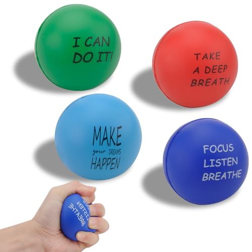 Anti Stress Spielzeug Bälle, 4 Stück Stressball Erwachsene mit Inspirierenden Worten, 6cm Durchmesser Schaum Stressabbau Bälle, antistressball für Linderung Motivierend Ermutigend Erwachsene von WOKICOR