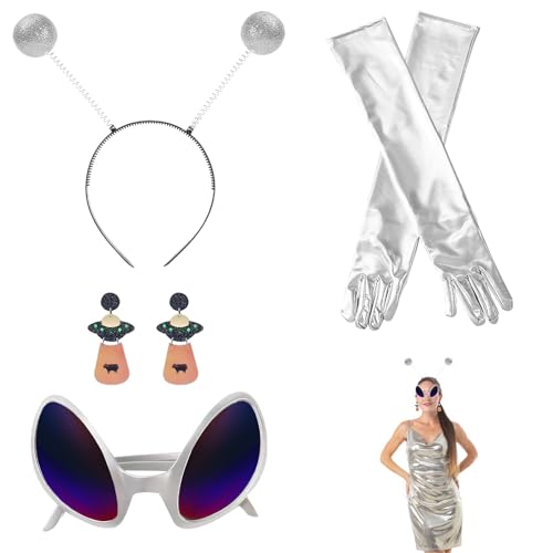 WOKICOR 4 Stück Alien Brille Martian Antenne Stirnband Alien Stirnband und Brille Alien Cosplay Alien Costume Alien Accessoires Unisex Haarband Stirnband für Mottoparty Outfit Party Damen Herren (B) WOKICOR 4 Stück Alien Brille Martian Antenne Stirnband Alien Stirnband und Brille Alien Cosplay Alien Costume Alien Accessoires Unisex Haarband Stirnband für Mottoparty Outfit Party Damen Herren (B) von WOKICOR