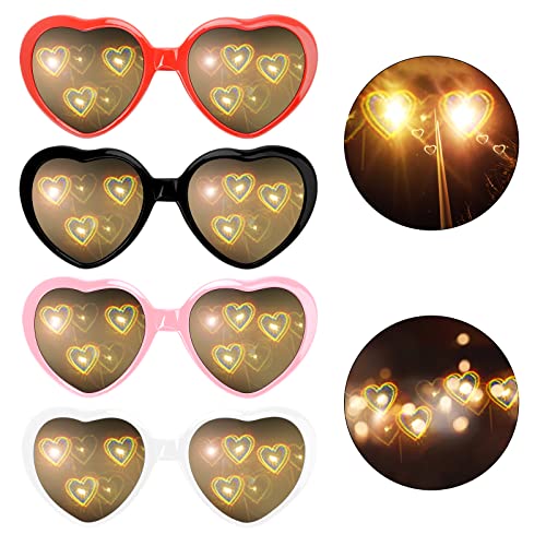 WOKICOR Heart Effect Glasses Spezialeffektbrillen, 4pcs 3D Brille Beugungsbrille mit Herz-Effekt, Rave Brille, 3D Brille Beugungsbrille für Musik im Freien Party/Bar/Nachtclub(Rot/Schwarz/Rosa/Weiß) WOKICOR Heart Effect Glasses Spezialeffektbrillen, 4pcs 3D Brille Beugungsbrille mit Herz-Effekt, Rave Brille, 3D Brille Beugungsbrille für Musik im Freien Party/Bar/Nachtclub(Rot/Schwarz/Rosa/Weiß) von WOKICOR