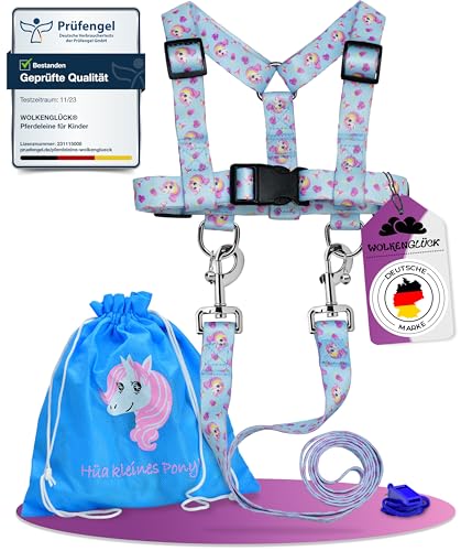 WOLKENGLÜCK® Pferdeleine Kinder [Inkl. Zubehör] | Größenverstellbare Pferdeleine zum Spielen | Pferdegeschirr mit extra Langer Leine von WOLKENGLÜCK