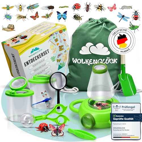 WOLKENGLÜCK® Forscherset für Kinder [ab 3 Jahre] - großes Entdecker-Set für neugierige Insekten- und Naturforscher - mit Becherlupen, Insektenglas, Insektenmodellen & Stickern von WOLKENGLÜCK