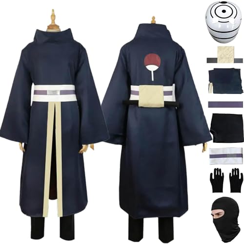 WOLWES Anime Charakter Uchiha Obito Cosplay Kostüm Outfit Rollenspiel Uniform Komplettset Halloween Party Dress Up Anzug mit Kopfschmuck Maske Kopfbedeckung von WOLWES