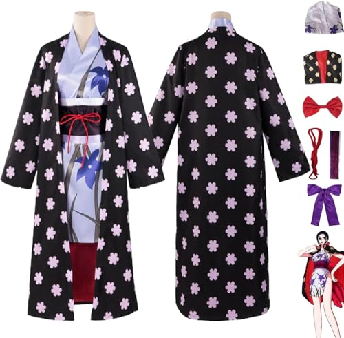 WOLWES Anime One Piece Nico Robin Cosplay Kostüm Outfit Rollenspiel Uniform Umhang Kimono Komplettset Halloween Karneval Party Dress Up Anzug für Frauen Mädchen von WOLWES