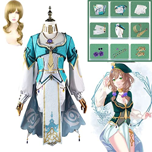 WOLWES Anime Spiel Genshin Impact Lisa Cosplay Kostüm Perücke Hut Der Bibliothekar Sexy Kleid Halloween Party Kleidung für Frauen Mädchen von WOLWES