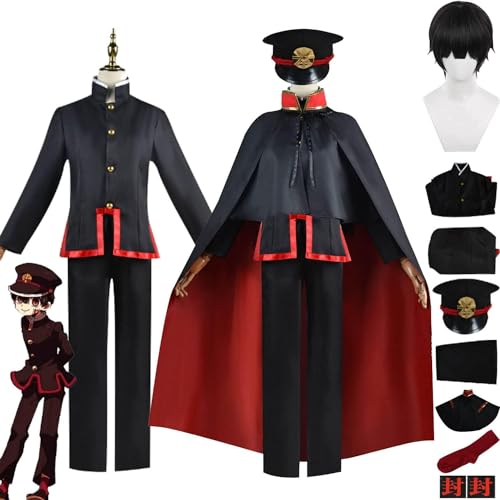 WOLWES Anime Toilet-Bound Hanako Kun Cosplay Kostüm Outfit Yashiro Nene Uniform Cape Komplettset Halloween Karneval Party Dress Up Anzug mit Hut Perücke von WOLWES