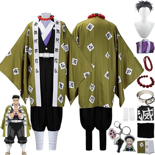 WOLWES AnimeHimejimaGyoumei Cosplay Kostüm Outfit Dämonentöter Kimono Umhang Perücke Schlüsselanhänger Komplettset Halloween Party Karneval Uniform Anziehanzug für Männer Jungen von WOLWES