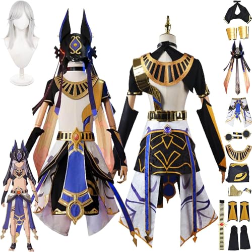 WOLWES Genshin Impact Cyno Cosplay Kostüm Outfit Charaktere Yae Miko Raiden Shogun Uniform Komplettes Set Halloween Party Dress Up Anzug mit Hut Perücke von WOLWES