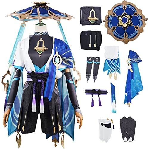 WOLWES Genshin Impact Wanderer Cosplay Kostüm Komplettset mit Hüten Genshin Scaramouche Cosplay Kostüm Balladeer Cosplay Kimono Halloween Karneval Party Bühnenkostüm von WOLWES