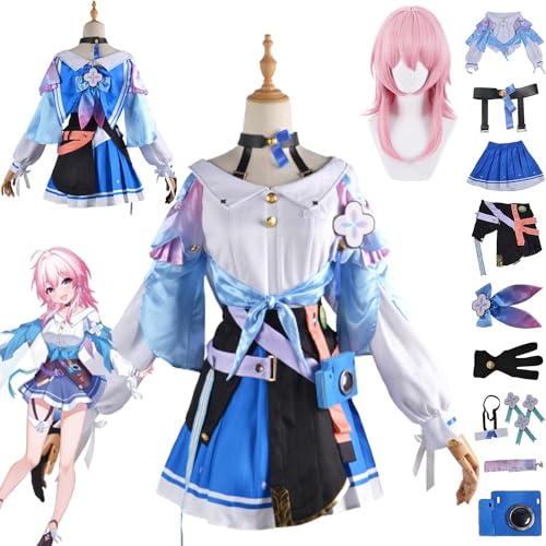 WOLWES Honkai Star Rail 7. März Cosplay Kostüm Outfit Spielfiguren Bailu Uniform Komplettset Halloween Karneval Party Anziehanzug mit Ohrringen Perücke von WOLWES