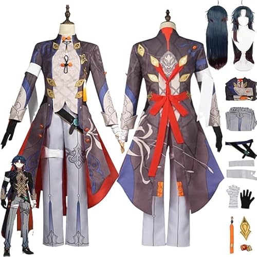 WOLWES Honkai Star Rail Blade Cosplay Kostüm Outfit Spielcharakter Uniform Komplettset Halloween Karneval Dress Up Anzug mit Perücke Ohrringe Kopfschmuck von WOLWES