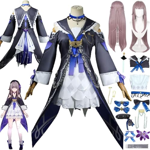 WOLWES Honkai Star Rail Herta Cosplay Kostüm Outfit Spielcharakter Uniform Ohrring Hut Perücke Kopfschmuck Komplettset Halloween Karneval Party Dress Up Anzug von WOLWES