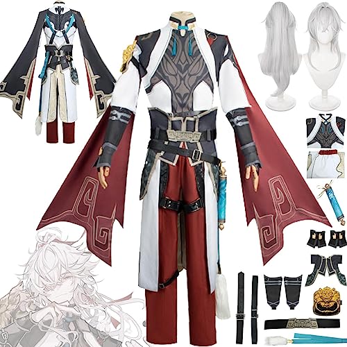 WOLWES Premium Honkai Star Rail Jing Yuan Cosplay Kostüm Outfit Spielcharakter Uniform Komplettes Set Halloween Party Karneval Dress Up Anzug mit Ohrring Kopfschmuck Perücke von WOLWES